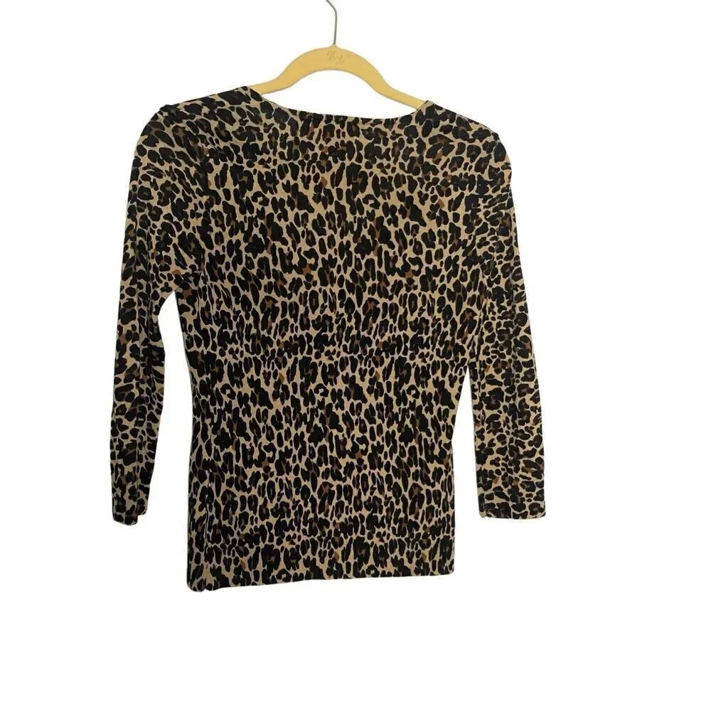 Tory Burch Merino Wool Leopard Printed 3/4 Sleeve Cardigan Women’s Size XS